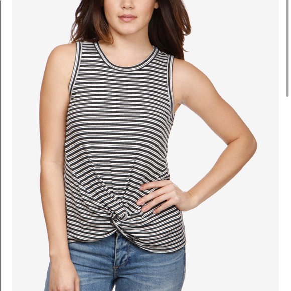 Lucky Brand Twist Top Ribbed Tank Top in Orange Coral Stripe L - Picture 3 of 16